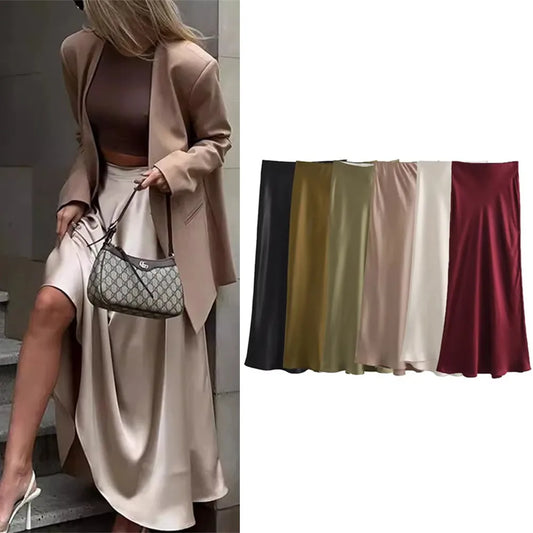 Luxe Satin High-Waist Midi Skirt - Zirn